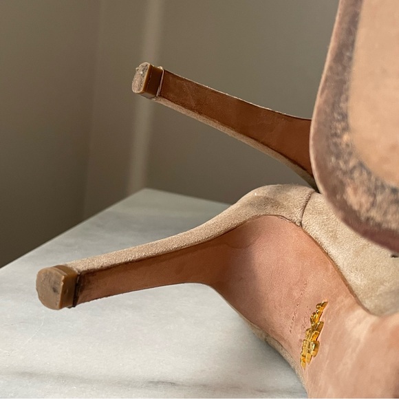 Prada Womens Perforated Suede Sand Ankle Boot Sand Open Toe Booties Sz 9.5 B - Picture 11 of 16